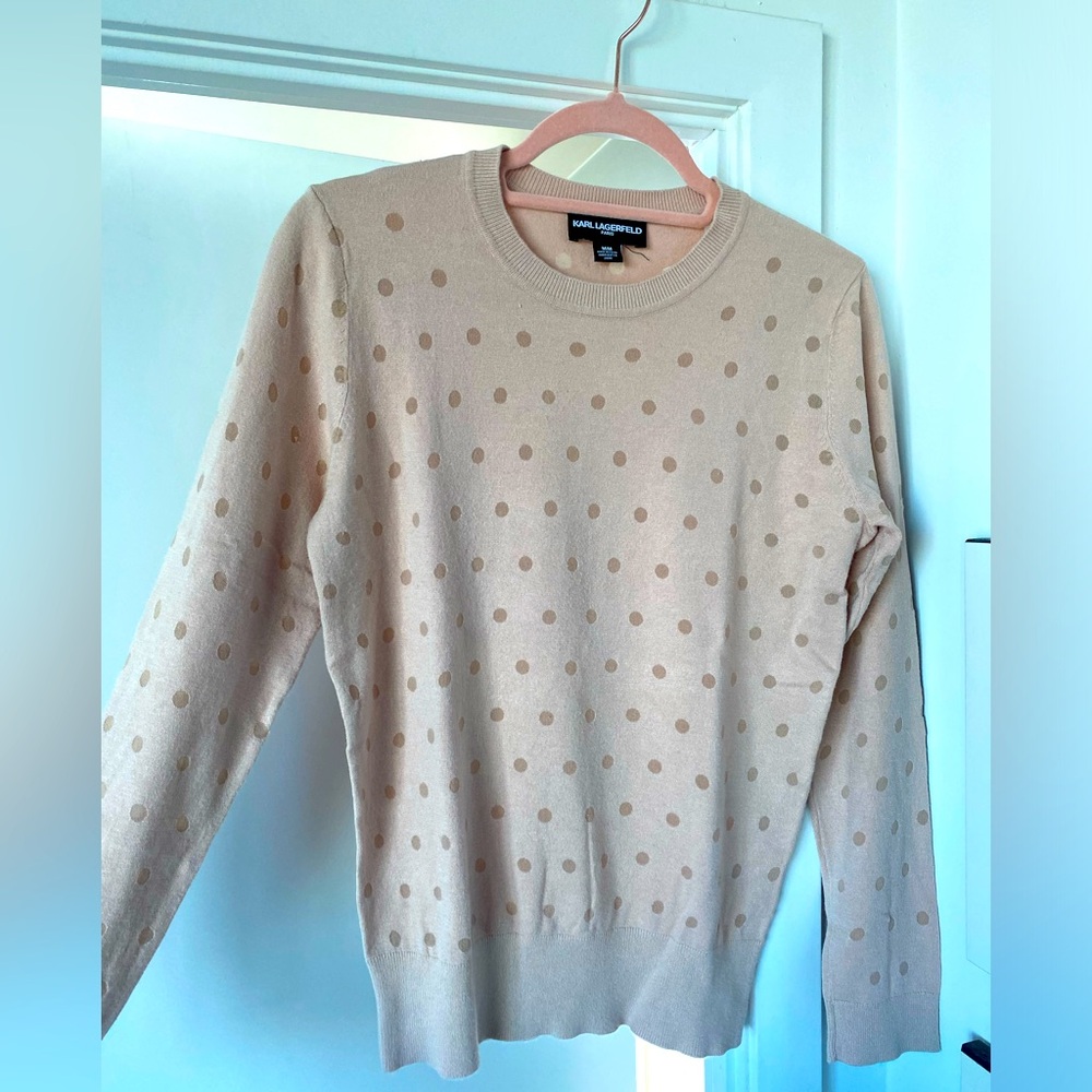 Karl Lagerfeld Tone on Tone Polka Dot Sweater in Blush